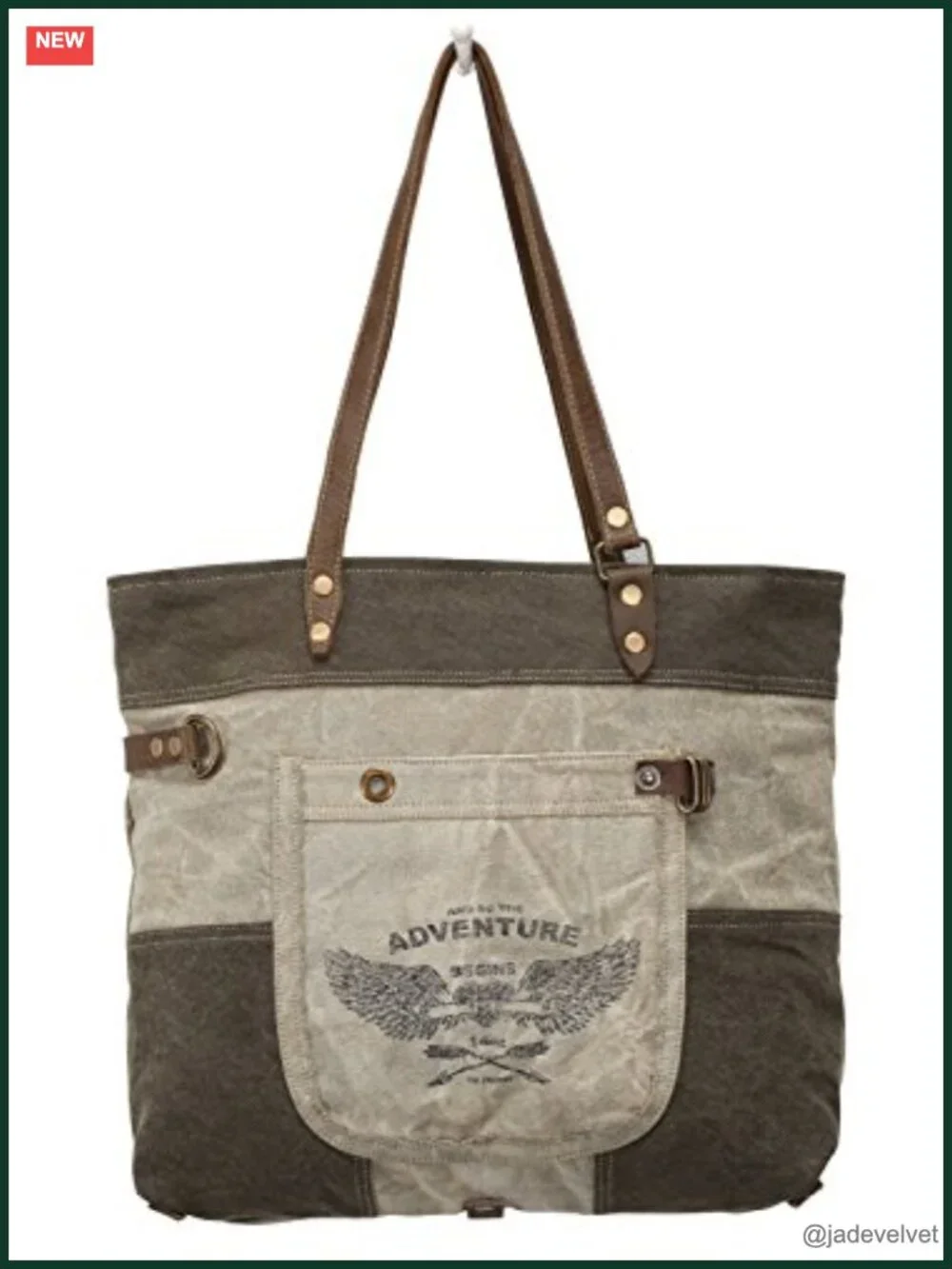 Canvas Tote Bag with Leather Detailing, Handcrafted Military Style